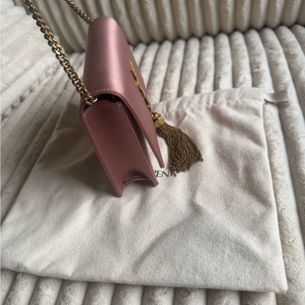 AUTHENTIC Saint Laurent YSL Kate Tassel Chain Bag Satin Dragee Pink Small NWT - Picture 5 of 16